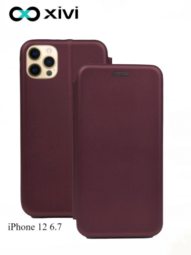 Чехол-книжка Xivi для APPLE iPhone 12 6.7, Fashion Case, на магните, экокожа, цвет винный 1