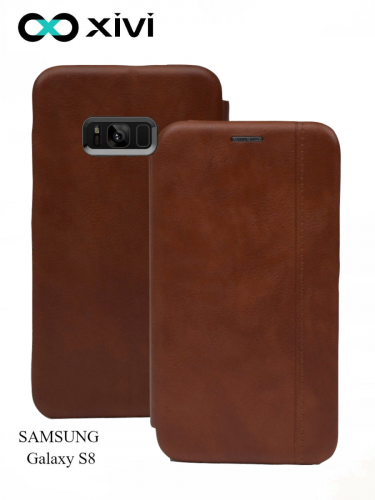 Чехол-книжка Xivi для SAMSUNG Galaxy S8, Premium, вертикальный шов, на магните, экокожа, цвет светло-коричневый 1