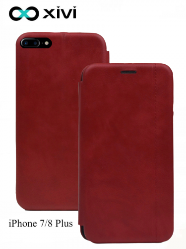 Чехол-книжка Xivi для APPLE iPhone 78 Plus, Premium, вертикальный шов, на магните, экокожа, цвет красный 1