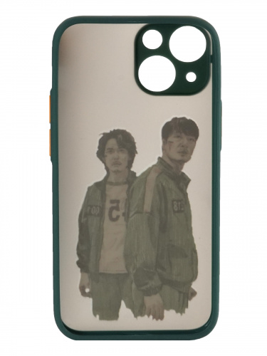 Накладка задняя для iPhone 13 Mini, "Игра в кальмара", защита камеры, цветные края, темно-зеленый
