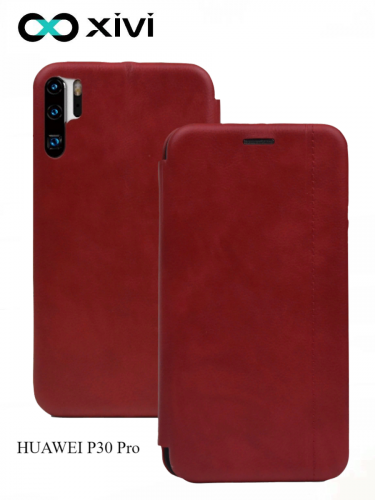 Чехол-книжка Xivi для HUAWEI P30 Pro, Premium, вертикальный шов, на магните, экокожа, цвет красный 1