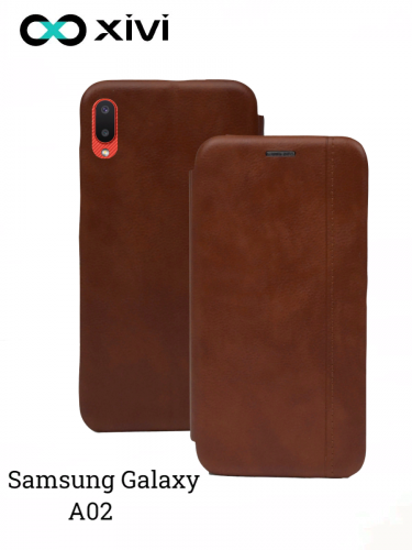 Чехол-книжка Xivi для SAMSUNG  Galaxy A02, Premium Line, вертикальный шов, на магните, экокожа, цвет светло-коричневый 1