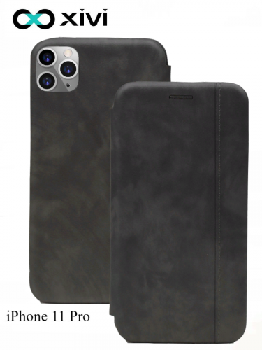 Чехол-книжка Xivi для APPLE iPhone 11 Pro, Premium, вертикальный шов, на магните, экокожа, цвет серый 1