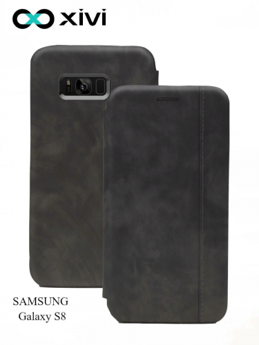 Чехол-книжка Xivi для SAMSUNG Galaxy S8, Premium, вертикальный шов, на магните, экокожа, цвет серый 1