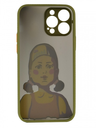 Накладка задняя для iPhone 13 Pro, "Игра в кальмара", защита камеры, матовая, цветные края, хаки