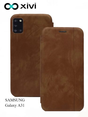 Чехол-книжка Xivi для SAMSUNG Galaxy A31, Premium, вертикальный шов, на магните, экокожа, цвет хаки 1