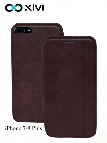 Чехол-книжка Xivi для APPLE iPhone 78 Plus, Premium, вертикальный шов, на магните, экокожа, цвет темно-коричневый 1