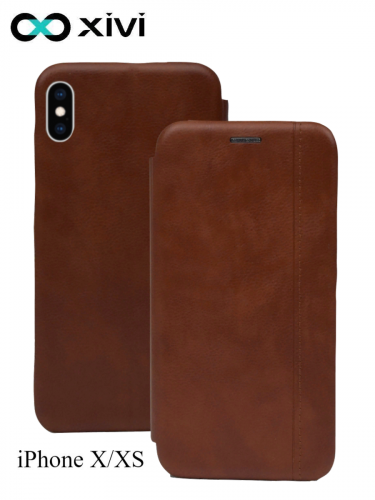 Чехол-книжка Xivi для APPLE iPhone XXS, Premium, вертикальный шов, на магните, экокожа, цвет светло-коричневый 1