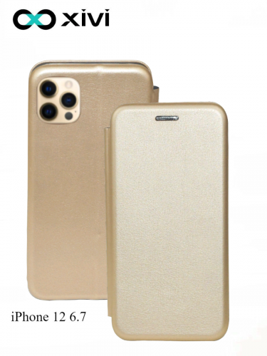 Чехол-книжка Xivi для APPLE iPhone 12 6.7, Fashion Case, на магните, экокожа, цвет золотой 1