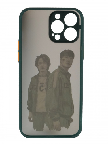Накладка задняя для iPhone 13 Pro, "Игра в кальмара", защита камеры, матовая, цветные края, темно-зеленый
