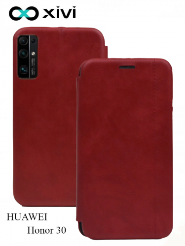 Чехол-книжка Xivi для HUAWEI Honor 30 , Premium, вертикальный шов, на магните, экокожа, цвет красный 1