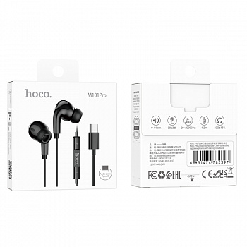 Наушники внутриканальные HOCO, M101 Pro, Crystal, микрофон, кнопка ответа, кабель 1.2м, Type-C, чёрный