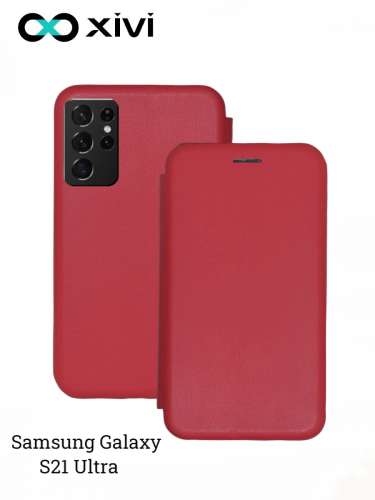 Чехол-книжка Xivi для SAMSUNG  Galaxy S21 ULTRA, Fashion Case, на магните, экокожа, цвет красный 1