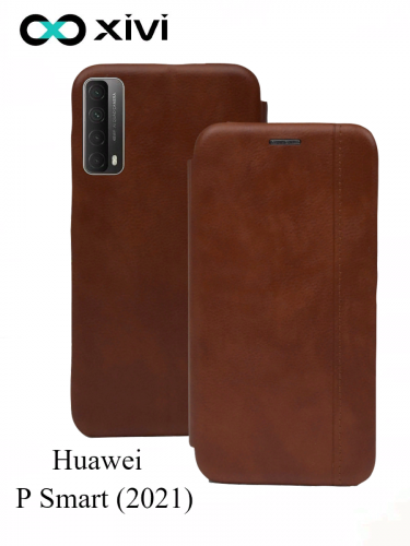 Чехол-книжка Xivi для HUAWEI P Smart (2021), Premium Line, вертикальный шов, на магните, экокожа, цвет светло-коричневый 6