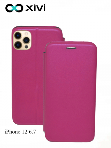 Чехол-книжка Xivi для APPLE iPhone 12 6.7, Fashion Case, на магните, экокожа, цвет ярко-розовый 1