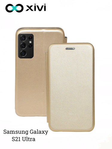 Чехол-книжка Xivi для SAMSUNG  Galaxy S21 ULTRA, Fashion Case, на магните, экокожа, цвет золотой 1