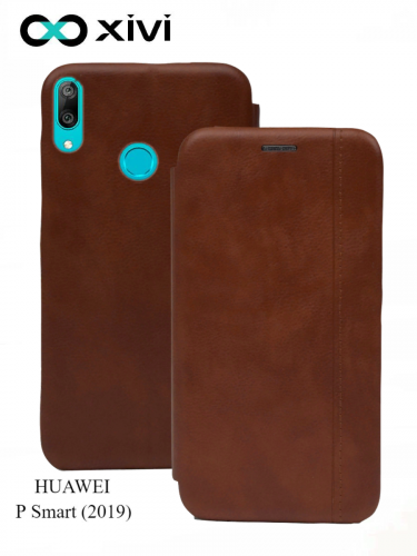 Чехол-книжка Xivi для HUAWEI P Smart (2019), Premium, вертикальный шов, на магните, экокожа, цвет светло-коричневый 1