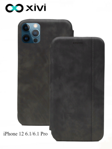 Чехол-книжка Xivi для APPLE iPhone 12 6.16.1 Pro, Premium, вертикальный шов, на магните, экокожа, цвет серый 1