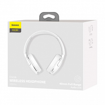 Наушники полноразмерные Baseus, D02 Pro, NGD02-C02, микрофон, bluetooth, белый