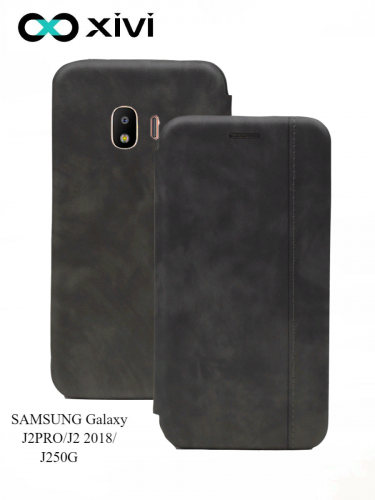 Чехол-книжка Xivi для SAMSUNG Galaxy J2PROJ2 2018J250G, Premium, вертикальный шов, на магните, экокожа, цвет серый 1