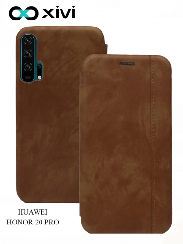 Чехол-книжка Xivi для HUAWEI HONOR 20 PRO, Premium, вертикальный шов, на магните, экокожа, цвет хаки 1