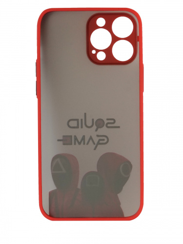 Накладка задняя для iPhone 13 Pro Max, "Игра в кальмара", защита камеры, матовая, цветные края, красный