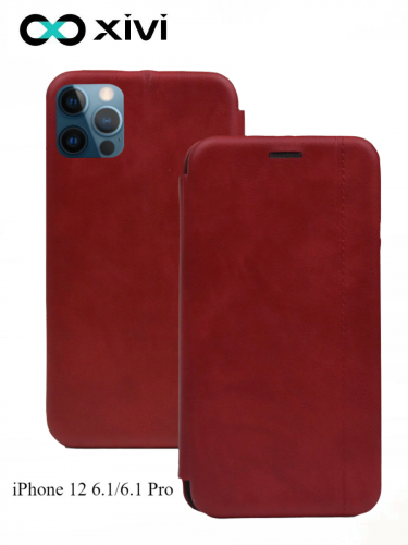 Чехол-книжка Xivi для APPLE iPhone 12 6.16.1 Pro, Premium, вертикальный шов, на магните, экокожа, цвет красный 1