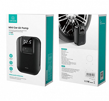 Автомобильный насос Usams, US-ZB215 Mini, пластик, 5000mAh, фонарик, чёрный