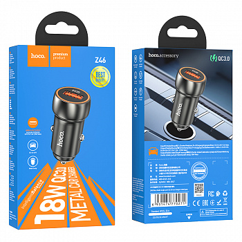 Блок питания автомобильный 1 USB, HOCO, Z46, Blue shield, 3A, пластик, серый металлик