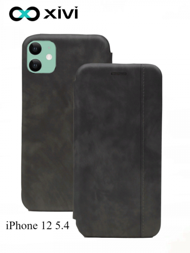 Чехол-книжка Xivi для APPLE iPhone 12 5.4, Premium, вертикальный шов, на магните, экокожа, цвет серый 1