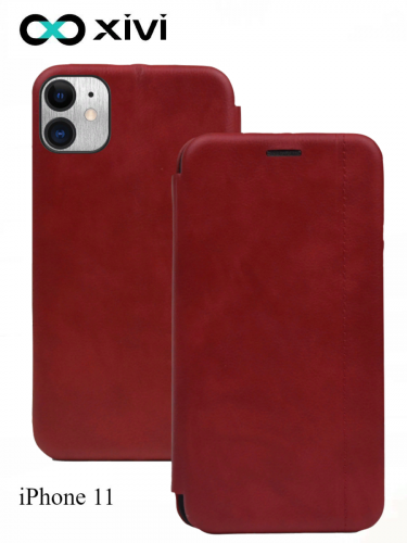 Чехол-книжка Xivi для APPLE iPhone 11, Premium, вертикальный шов, на магните, экокожа, цвет красный 1