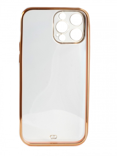 Накладка задняя для iPhone 13 Pro Max, силикон, технология 6D, с металлическим ободком, розовый