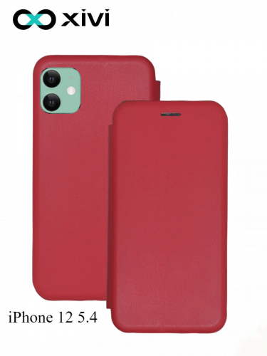Чехол-книжка Xivi для APPLE iPhone 12 5.4, Fashion Case, на магните, экокожа, цвет красный 1