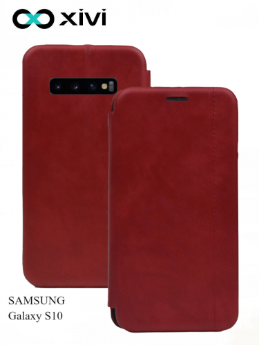 Чехол-книжка Xivi для SAMSUNG  Galaxy S10, Premium, вертикальный шов, на магните, экокожа, цвет красный 1