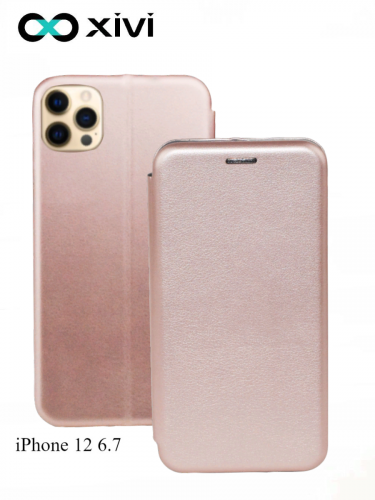 Чехол-книжка Xivi для APPLE iPhone 12 6.7, Fashion Case, на магните, экокожа, цвет розовое золото 1