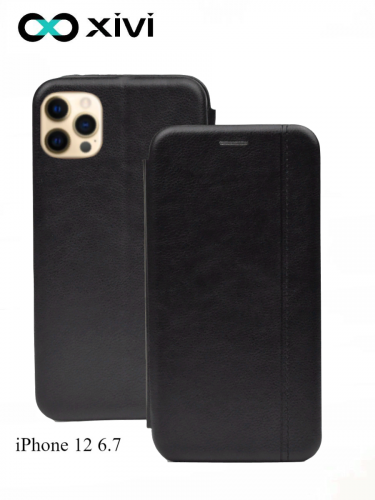 Чехол-книжка Xivi для APPLE iPhone 12 6.7, Premium, вертикальный шов, на магните, экокожа, цвет чёрный 1