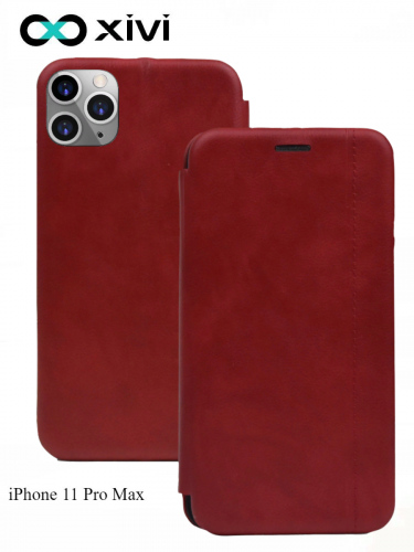 Чехол-книжка Xivi для APPLE iPhone 11 Pro Max, Premium, вертикальный шов, на магните, экокожа, цвет красный 1