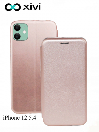 Чехол-книжка Xivi для APPLE iPhone 12 5.4, Fashion Case, на магните, экокожа, цвет розовое золото 1