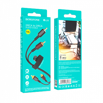 Кабель AUX,  2xRCA - 2xRCA, HOCO, BL13, силикон, 1,5м, чёрный