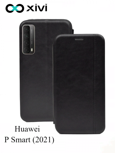 Чехол-книжка Xivi для HUAWEI P Smart (2021), Premium Line, вертикальный шов, на магните, экокожа, цвет чёрный 6