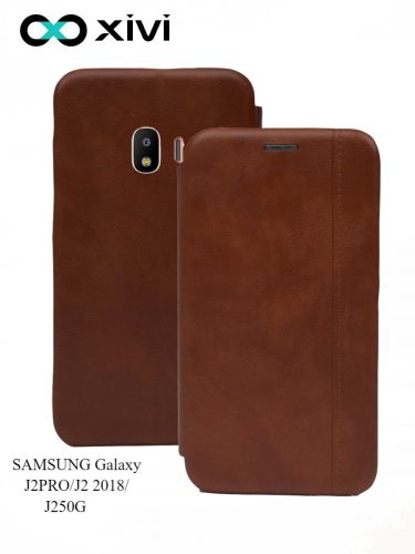 Чехол-книжка Xivi для SAMSUNG Galaxy J2PROJ2 2018J250G, Premium, вертикальный шов, на магните, экокожа, цвет светло-коричневый 1