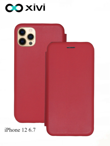 Чехол-книжка Xivi для APPLE iPhone 12 6.7, Fashion Case, на магните, экокожа, цвет красный 1