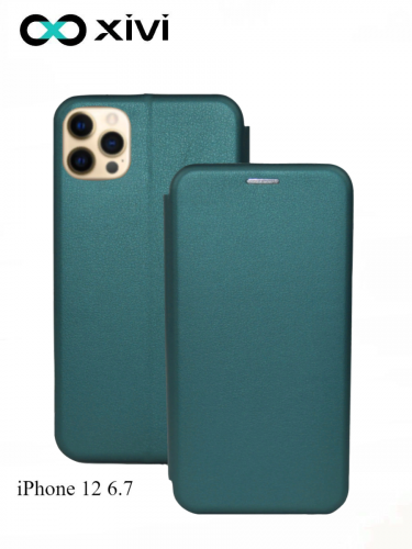 Чехол-книжка Xivi для APPLE iPhone 12 6.7, Fashion Case, на магните, экокожа, цвет зелёный 1