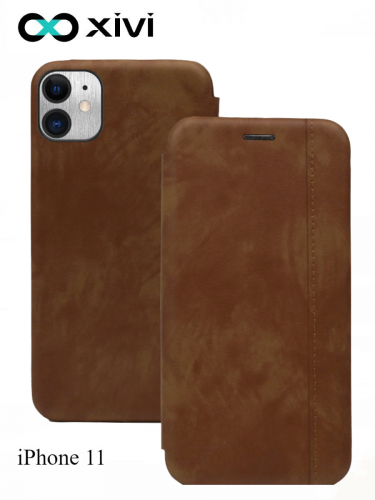 Чехол-книжка Xivi для APPLE iPhone 11, Premium, вертикальный шов, на магните, экокожа, цвет хаки 1