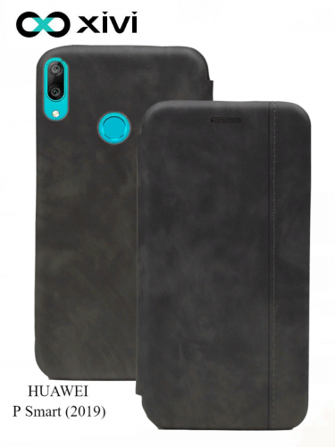 Чехол-книжка Xivi для HUAWEI P Smart (2019), Premium, вертикальный шов, на магните, экокожа, цвет серый 1