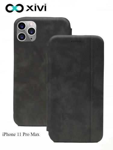 Чехол-книжка Xivi для APPLE iPhone 11 Pro Max, Premium, вертикальный шов, на магните, экокожа, цвет серый 1