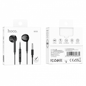 Наушники внутриканальные HOCO, M101, Crystal, микрофон, кабель 1.2м, Jack 3,5mm, чёрный