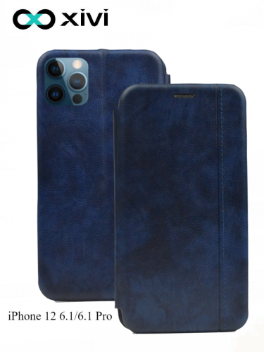 Чехол-книжка Xivi для APPLE iPhone 12 6.16.1 Pro, Premium, вертикальный шов, на магните, экокожа, цвет темно-синий 1