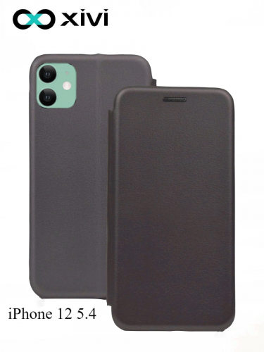 Чехол-книжка Xivi для APPLE iPhone 12 5.4, Fashion Case, на магните, экокожа, цвет серый 1