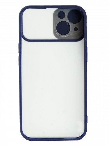 Накладка задняя для iPhone 13, защита камеры(раздвижное окно), матовая, цветные края, синий